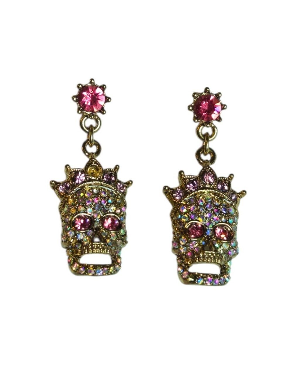 ☠️🩷Betsey "PROM QUEEN Collection Pink Pavé Stone Sugar Skull Earrings - EPC🩷☠️